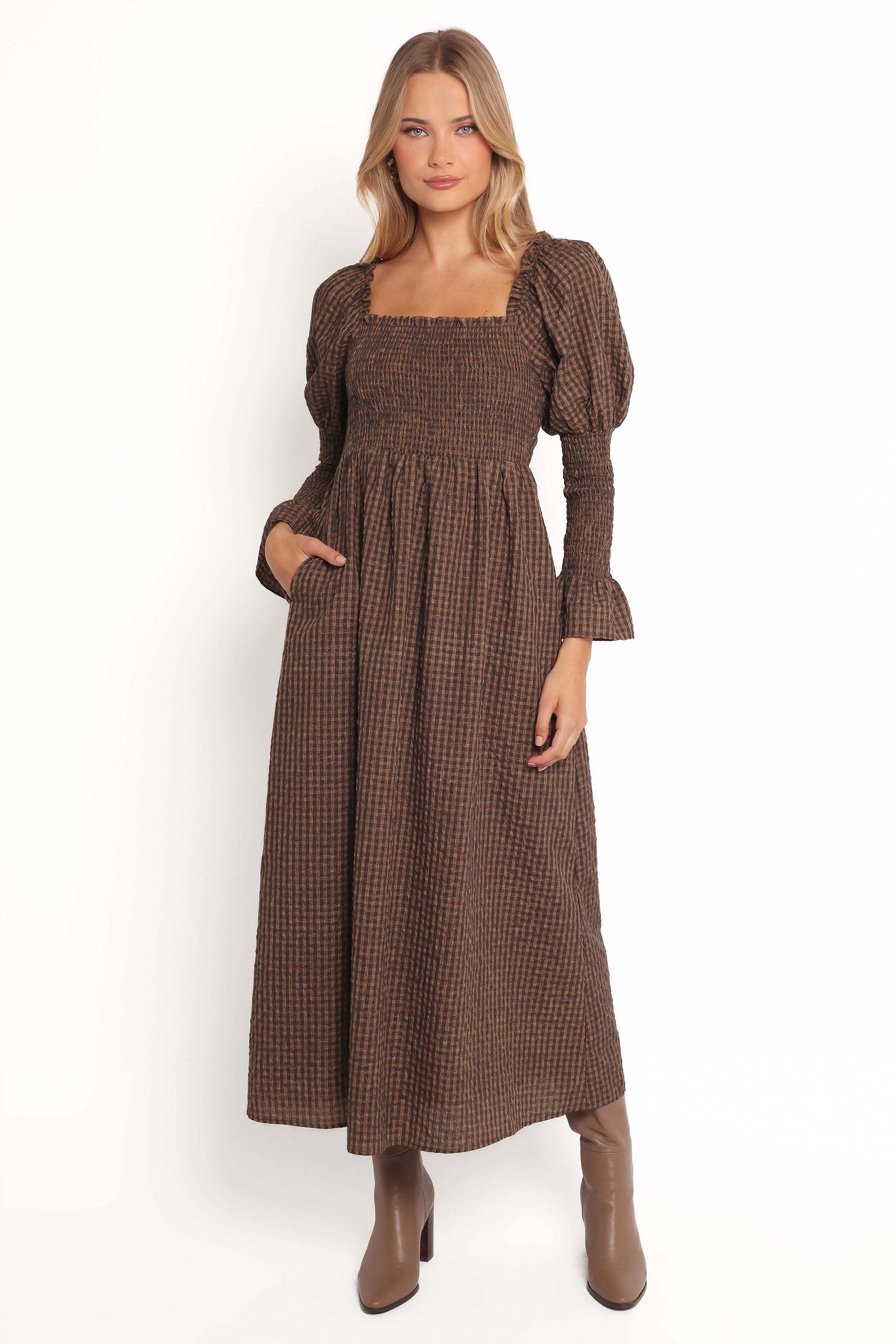 Cyrena Maxi Dress - Brown Check - XL - Image 35