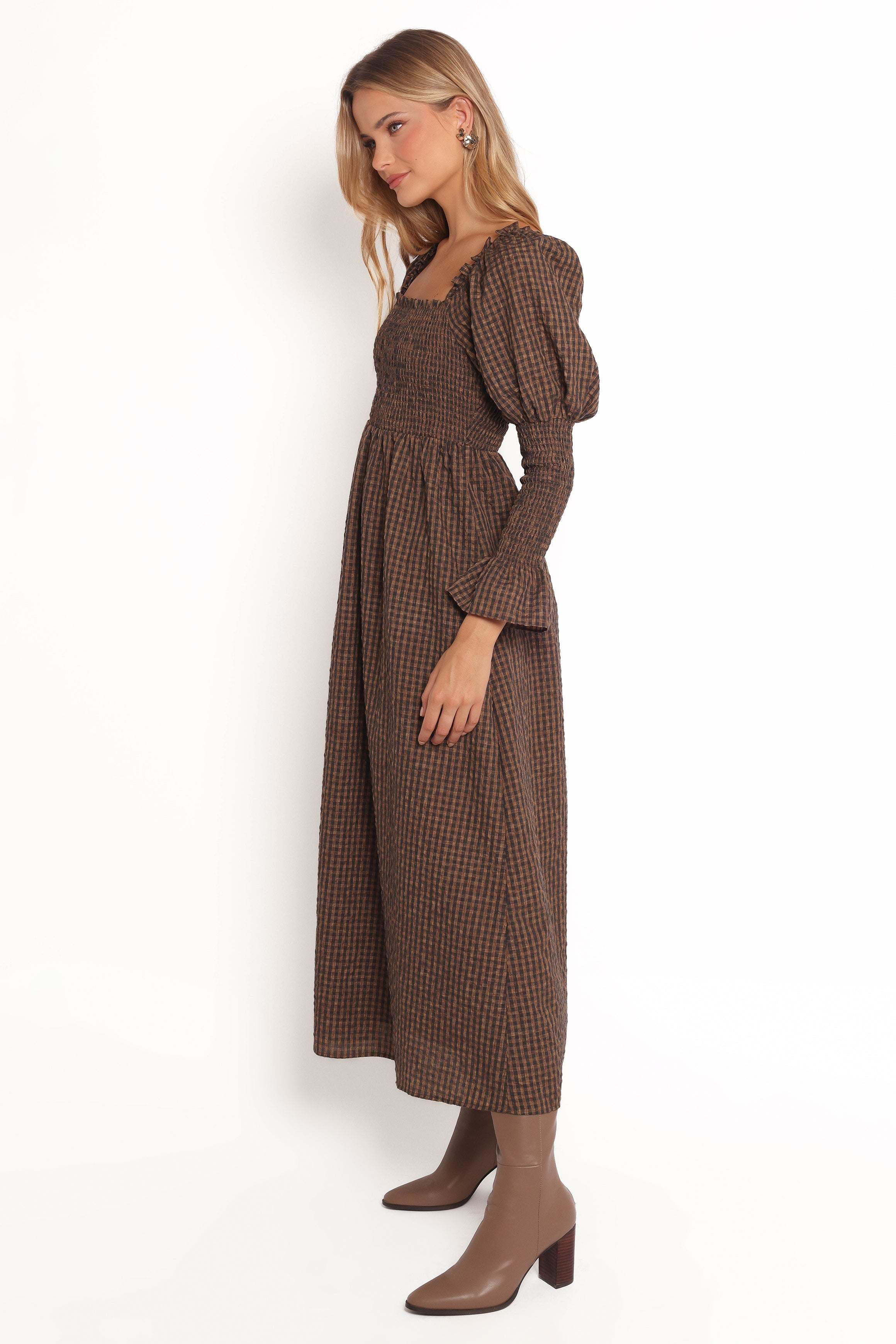Cyrena Maxi Dress - Brown Check - XL - Image 37