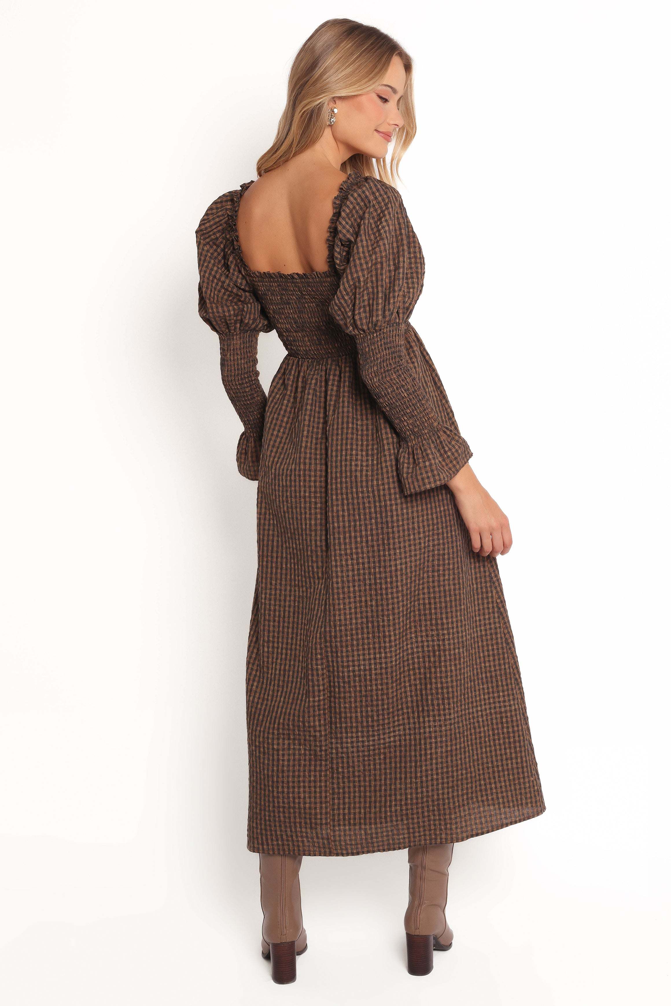 Cyrena Maxi Dress - Brown Check - XL - Image 38