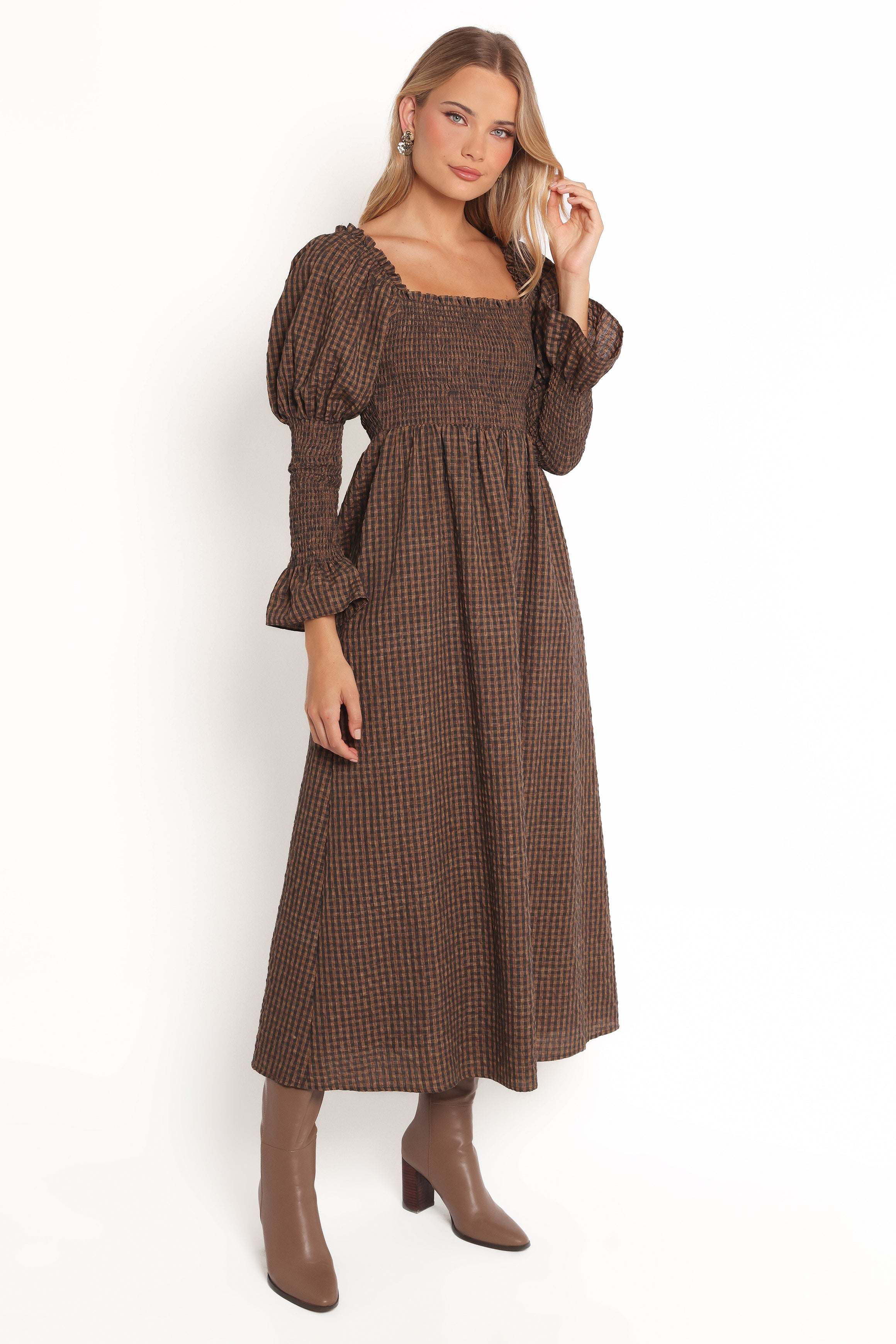 Cyrena Maxi Dress - Brown Check - XL - Image 39