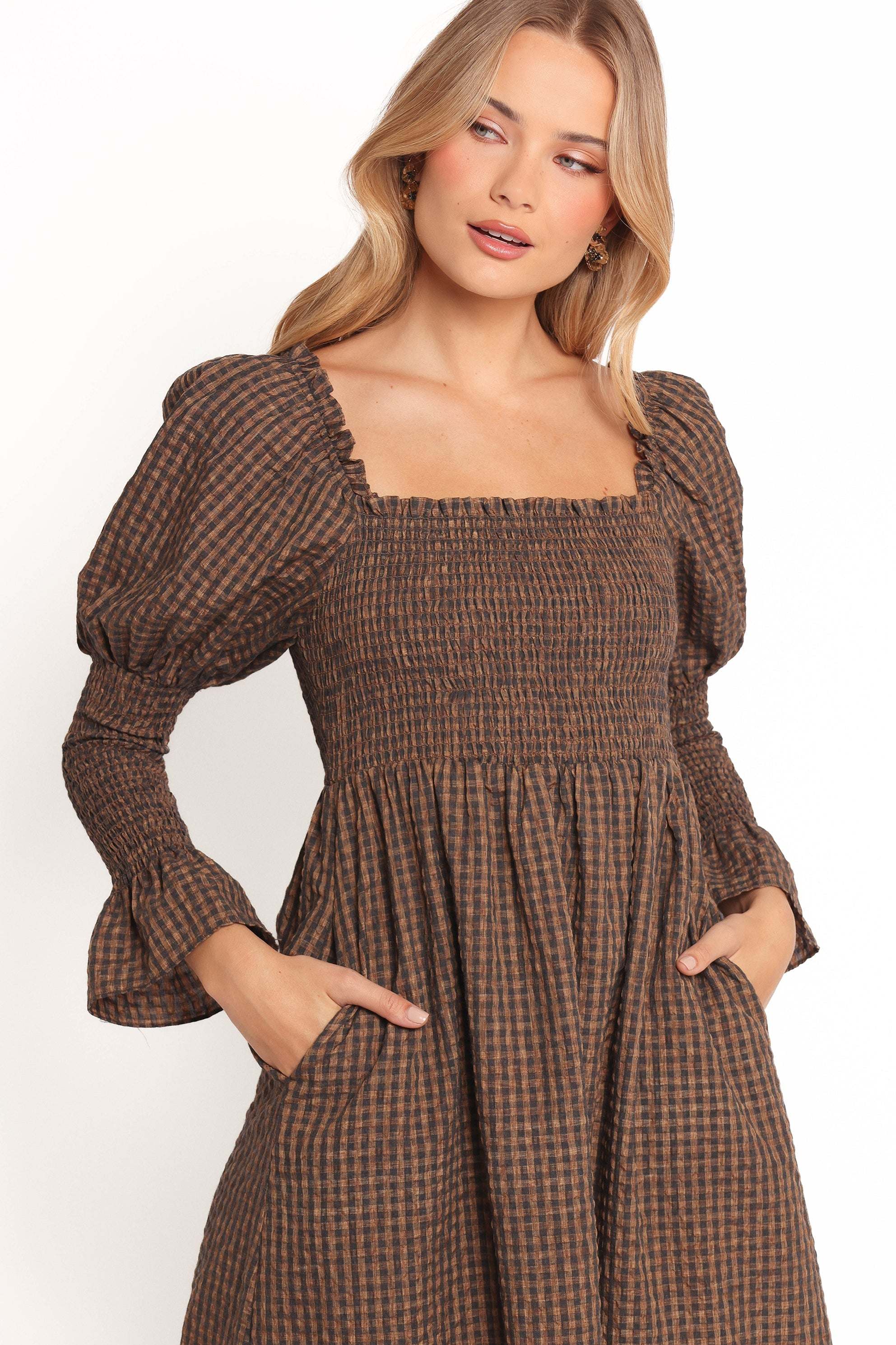 Cyrena Maxi Dress - Brown Check - XL - Image 36