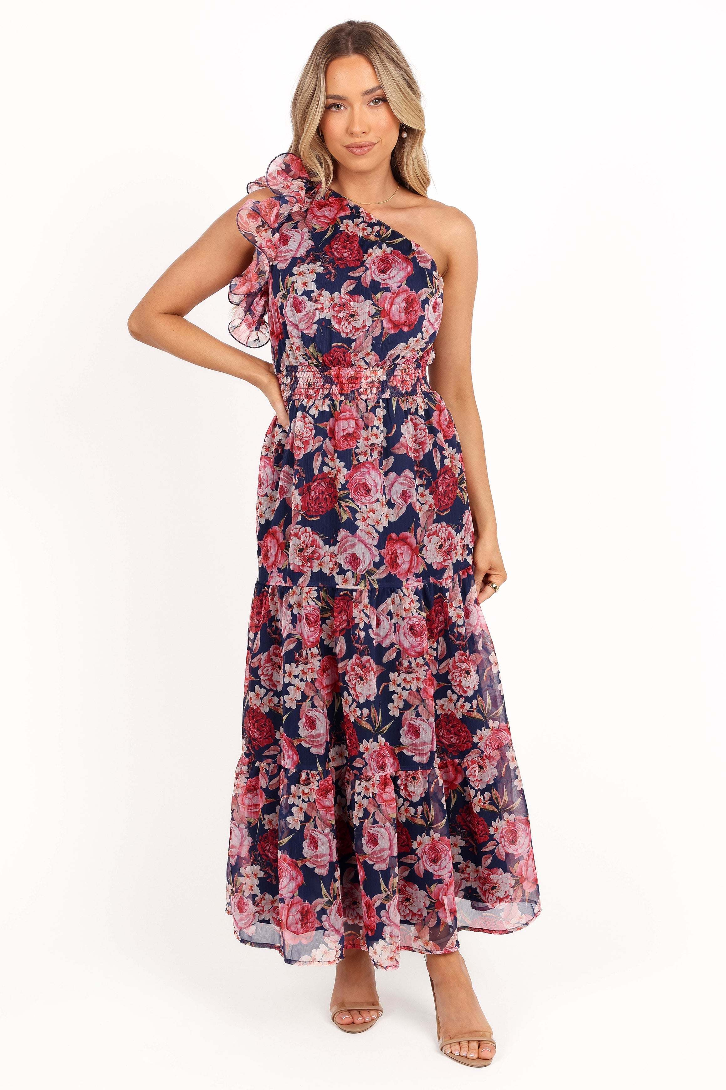 Layley One Shoulder Maxi Dress - Navy Floral - XL - Image 35