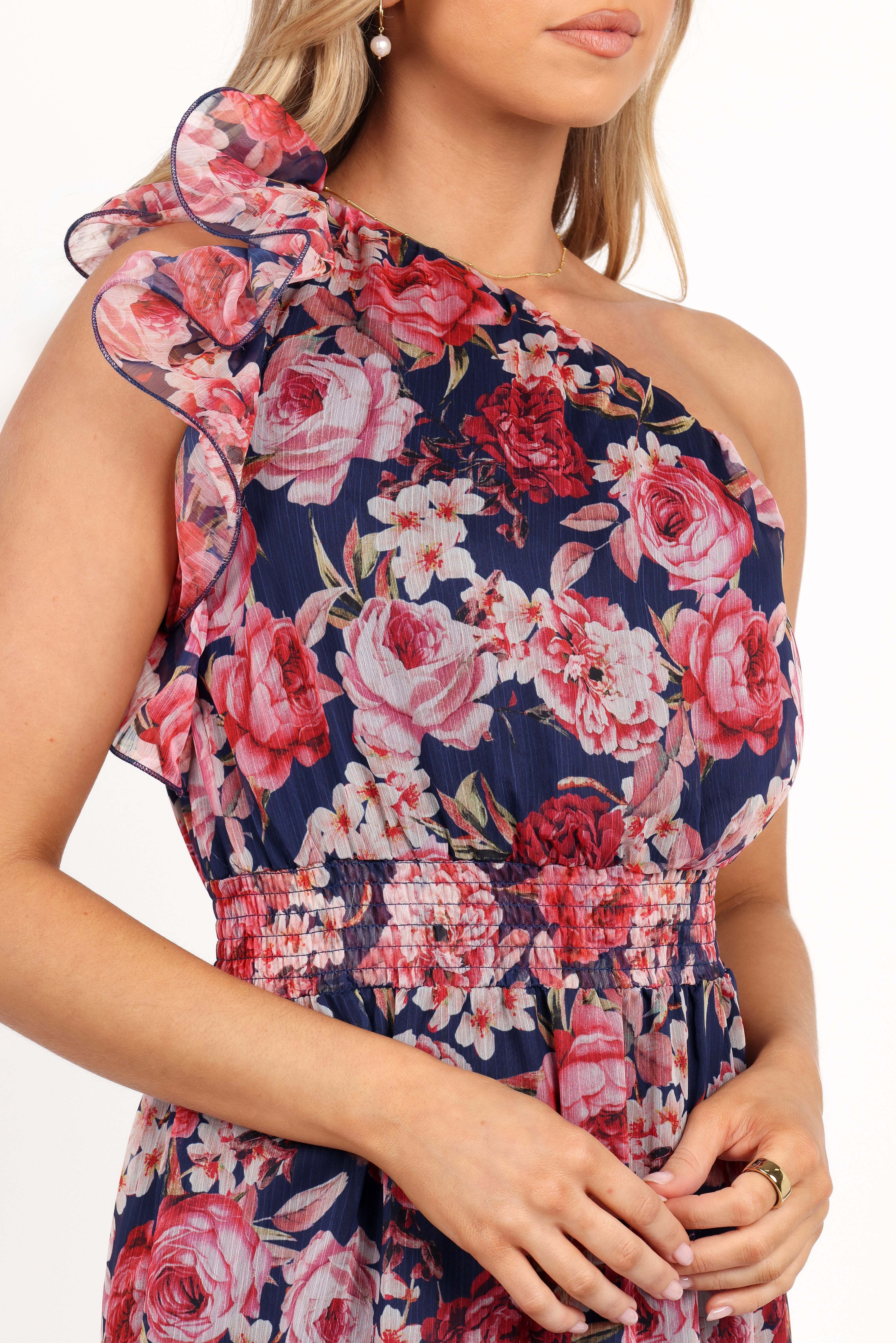 Layley One Shoulder Maxi Dress - Navy Floral - XL - Image 36