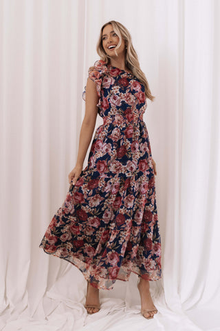 Layley One Shoulder Maxi Dress - Navy Floral - XL - Image 40