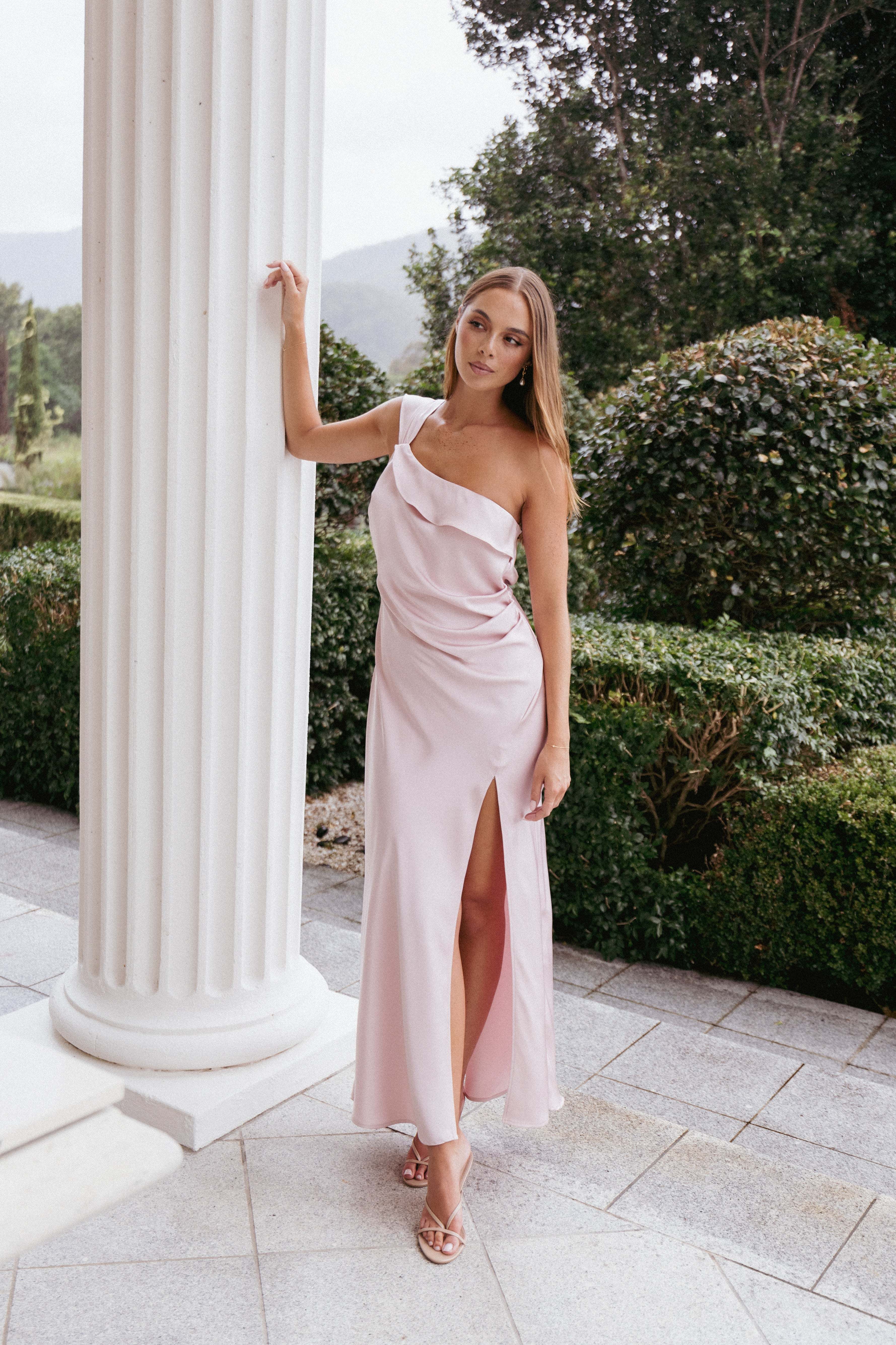 Lolana Draped One Shoulder Dress - Pale Pink - XL - Image 33
