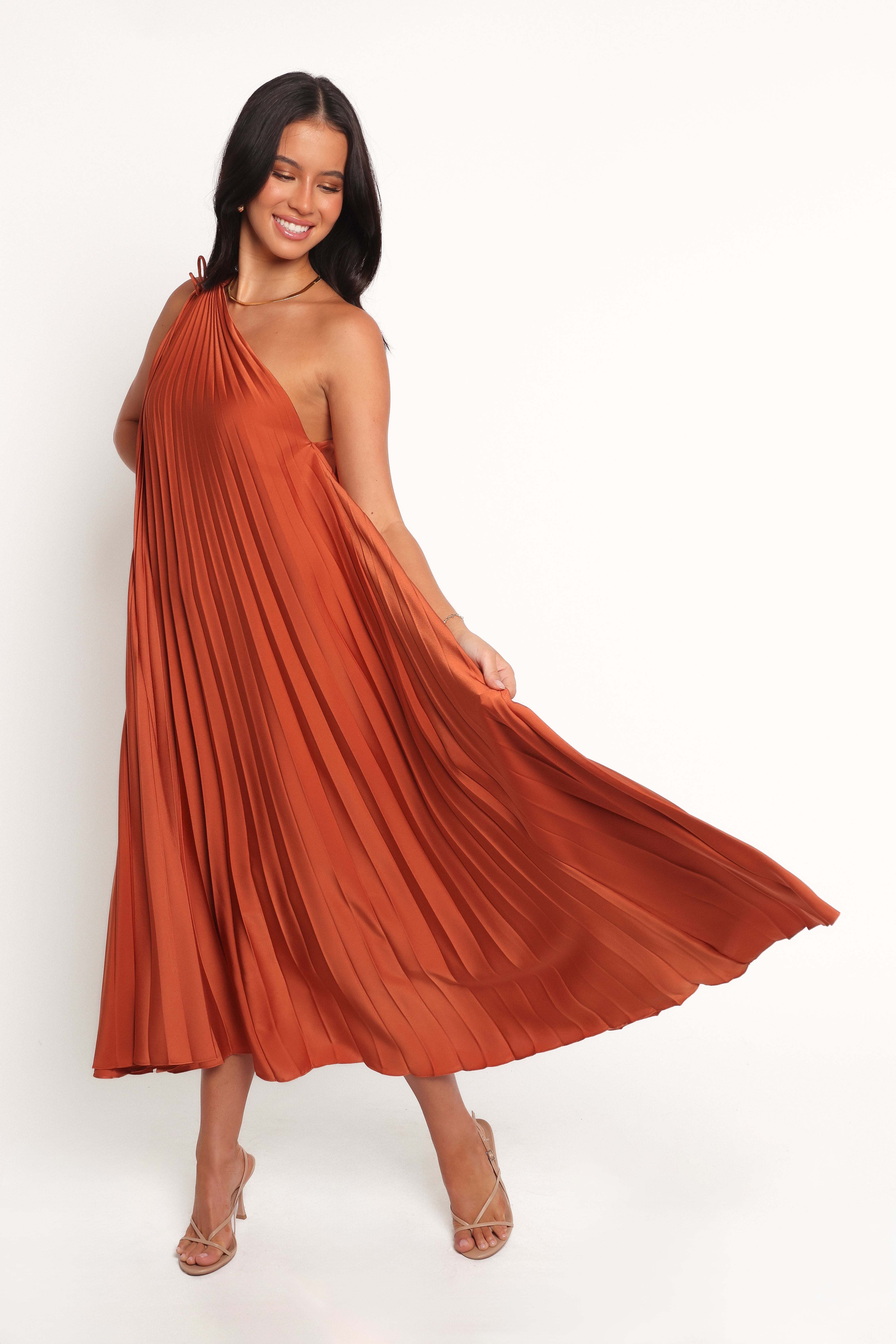 Selena One Shoulder Midi Dress - Russet Bronze - XL - Image 39