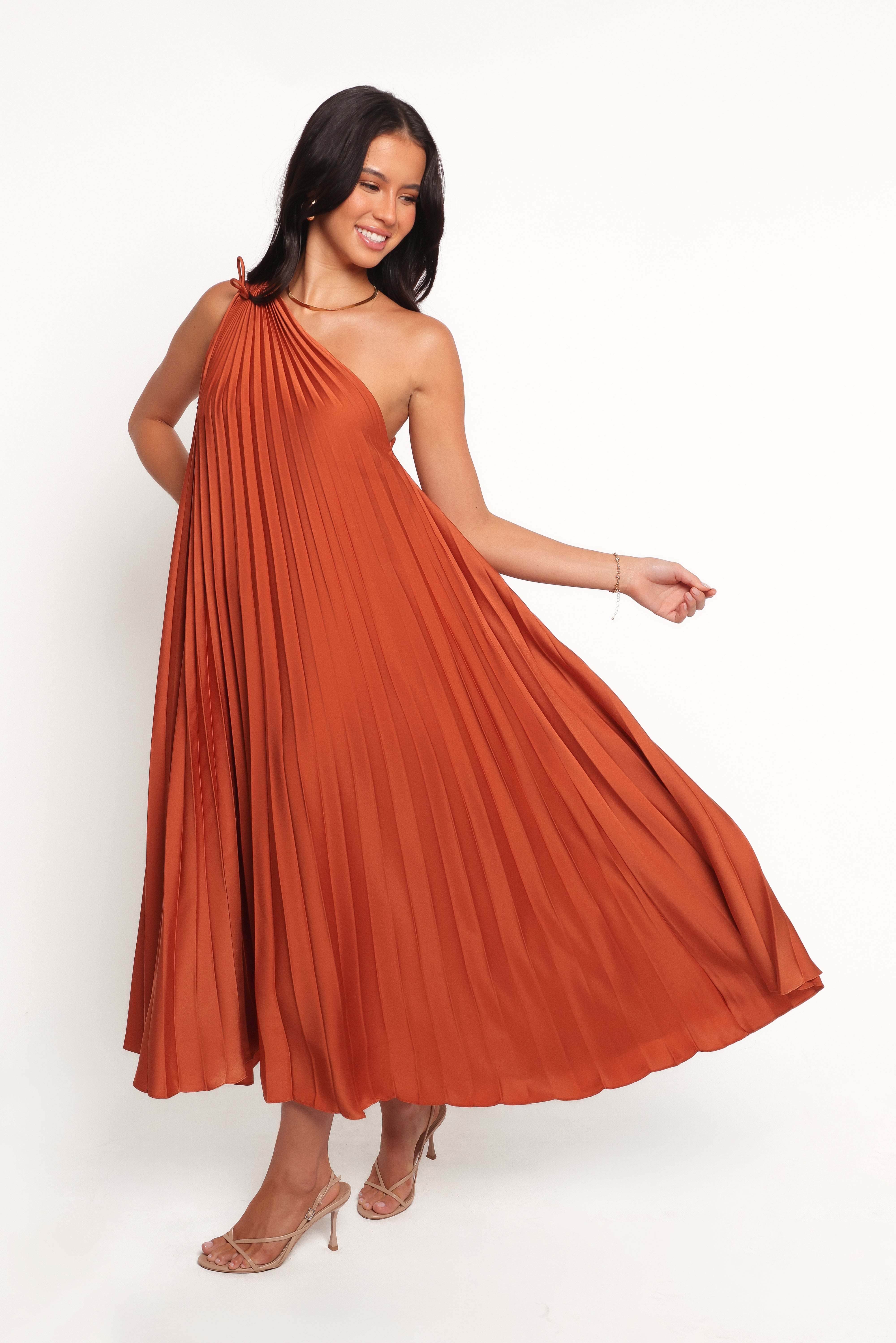 Selena One Shoulder Midi Dress - Russet Bronze - XL - Image 40
