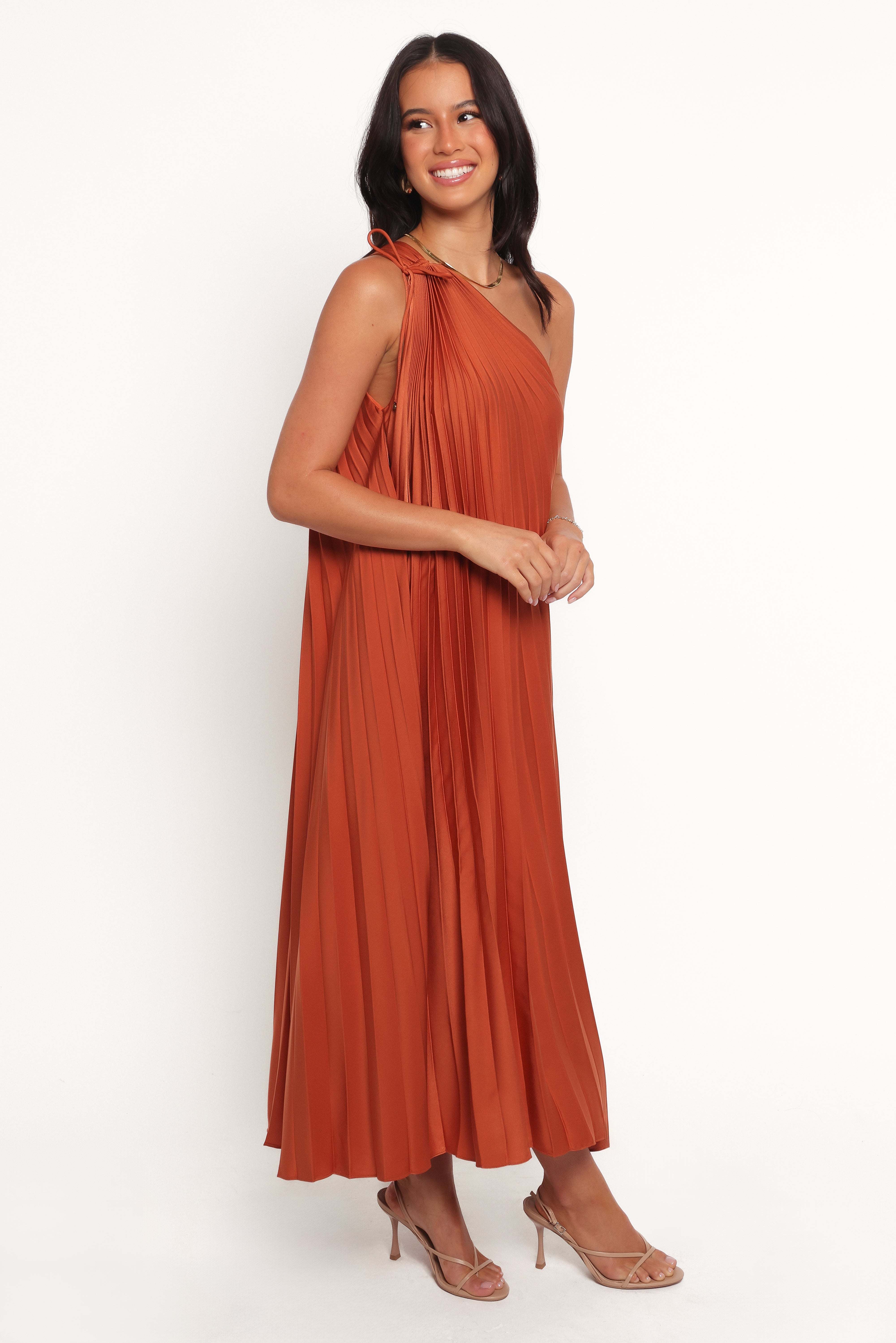 Selena One Shoulder Midi Dress - Russet Bronze - XL - Image 42
