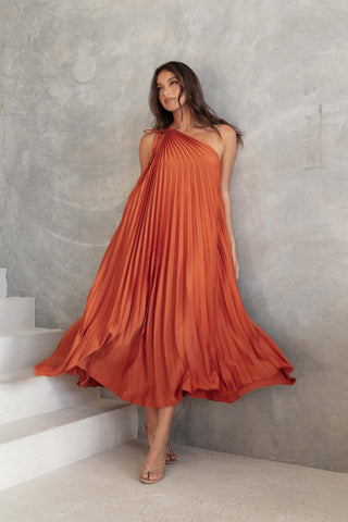 Selena One Shoulder Midi Dress - Russet Bronze - XL - Image 37