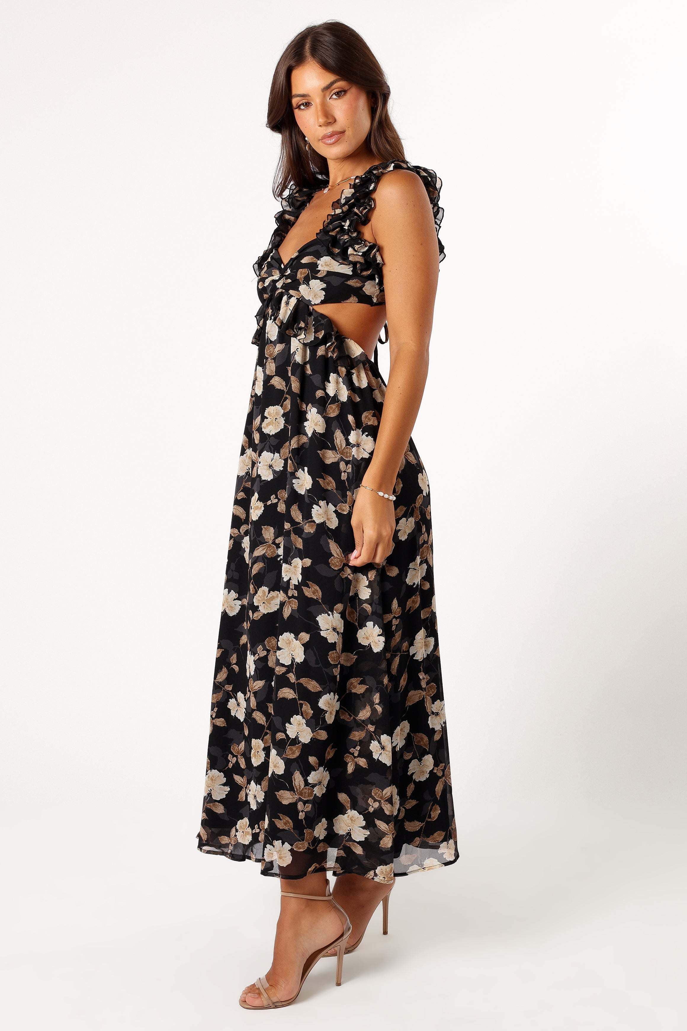 Lucah Frill Shoulder Maxi Dress - Black Floral - XL - Image 36
