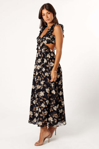 Lucah Frill Shoulder Maxi Dress - Black Floral - XL - Image 36