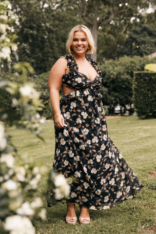 Lucah Frill Shoulder Maxi Dress - Black Floral - XL - Image 34