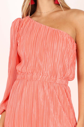 Pontee One Shoulder Pleated Midi Dress - Coral - XL - Image 39
