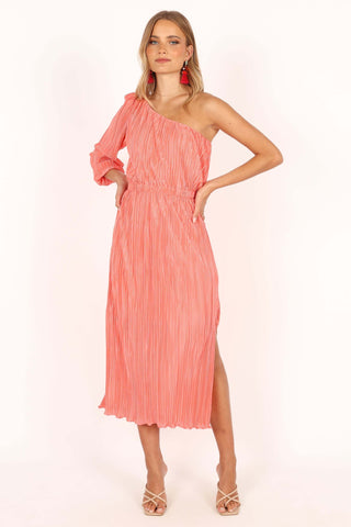 Pontee One Shoulder Pleated Midi Dress - Coral - XL - Image 38
