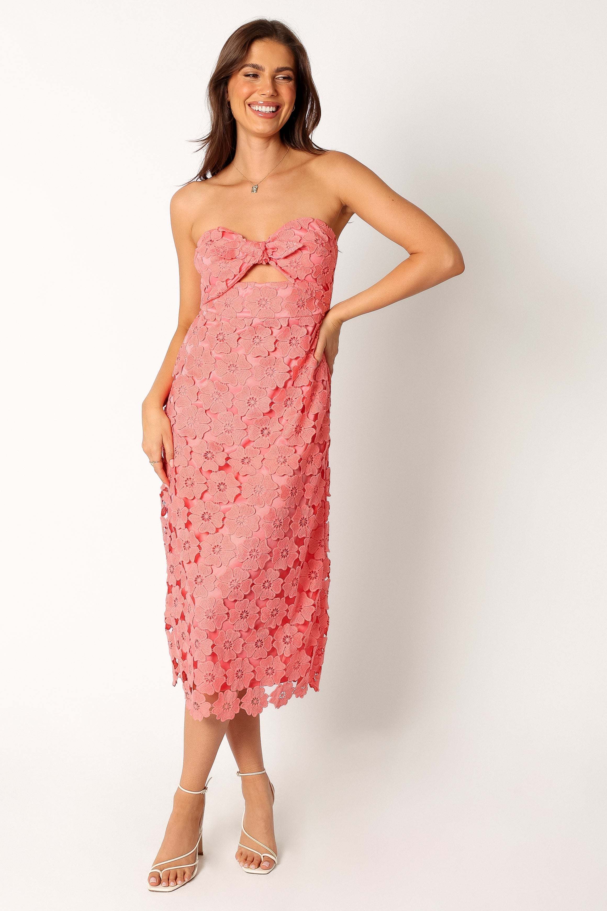 Tyler Strapless Midi Dress - Watermelon - 14 - Image 74